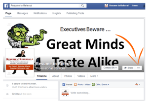 Screenshot Facebook Fan Page - Resume to Referral