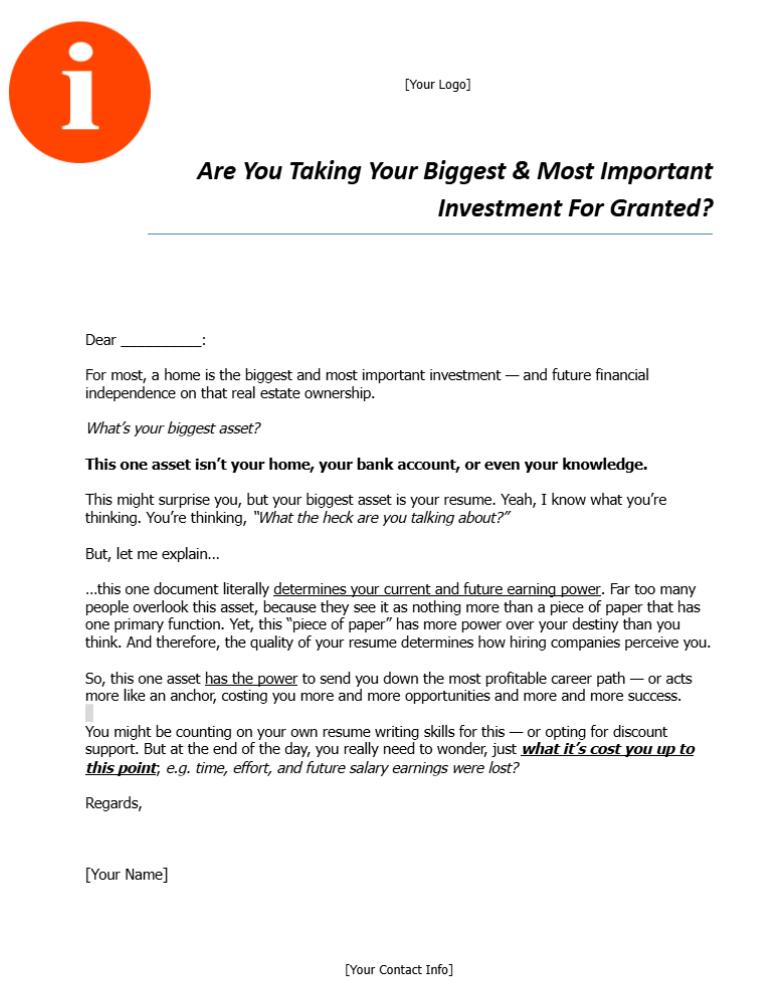 RBIZ Sales Letter for Members