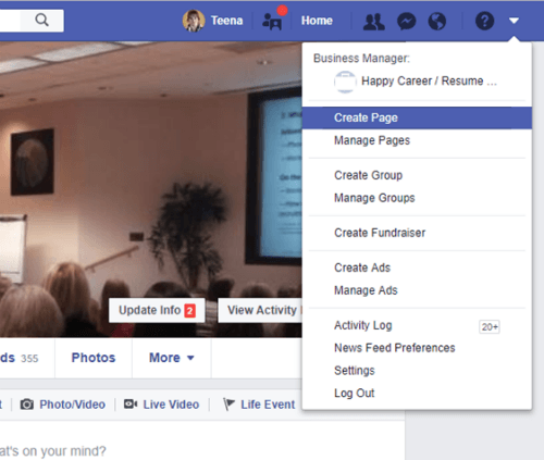 Create New Facebook Business Page